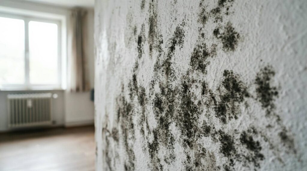 Mold growing on an interior wall near a window.