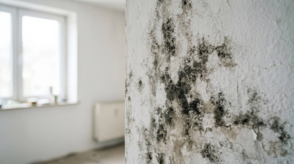 Mold growing on a white interior wall.