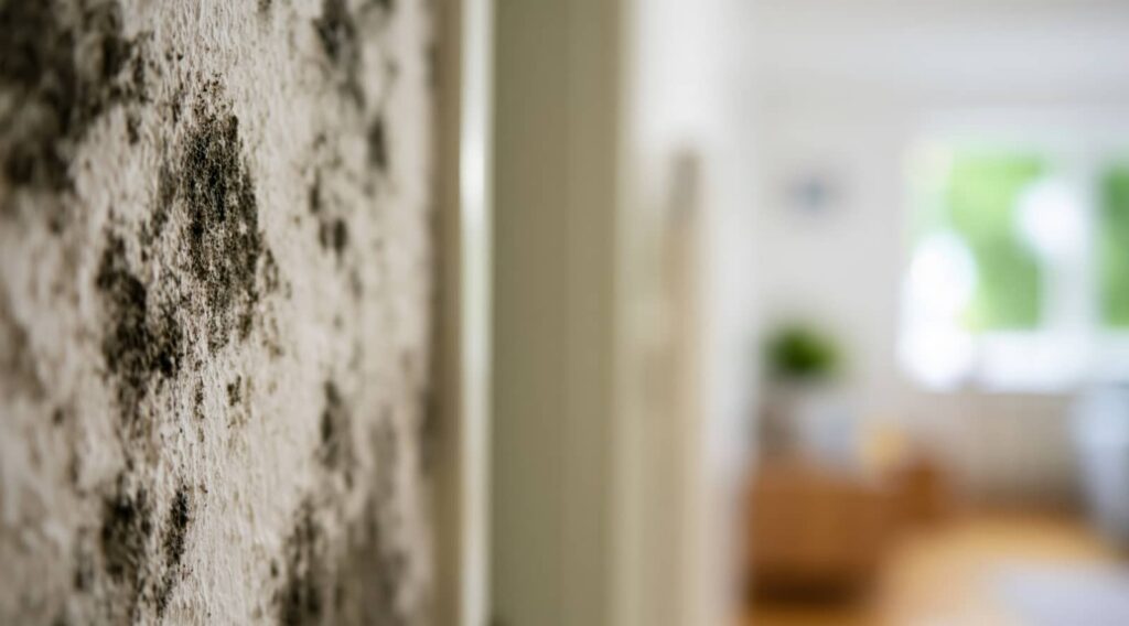Close-up of mold growing on a wall.